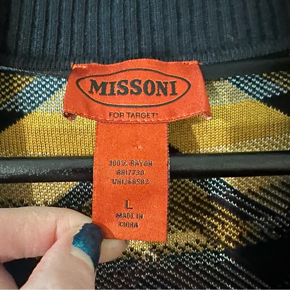 MISSONI Target Open Cardigan Sweater Zig Zag Chevron Yellow Black Brown Size L - Picture 11 of 12